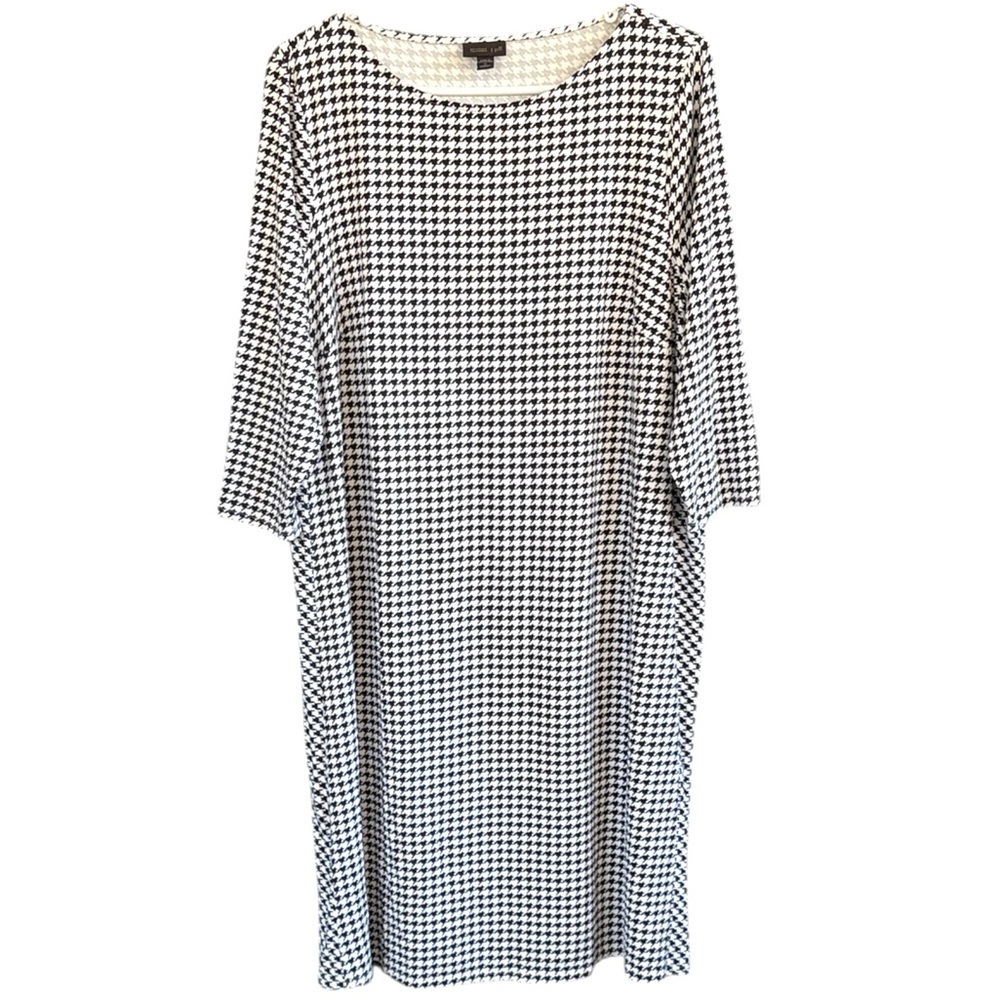 NWOT J. Jill Wearever Houndstooth Popover Dress Black White Size 1X